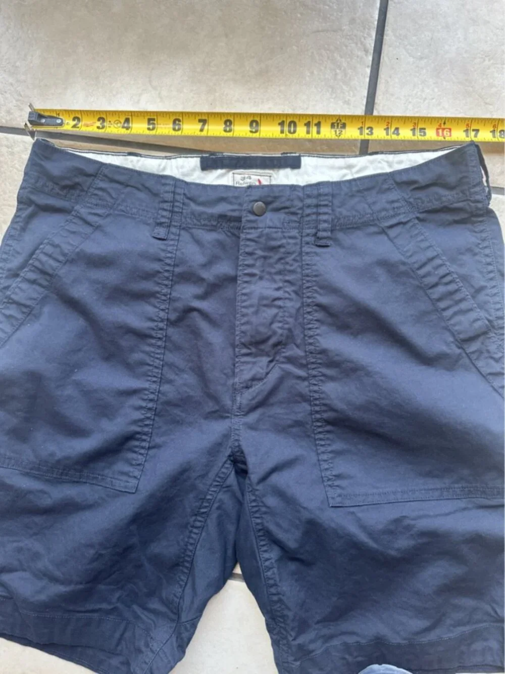 Relwen Mens Navy Blue Chino Shorts Size 34 Utility Panel Stretch Cotton 121082